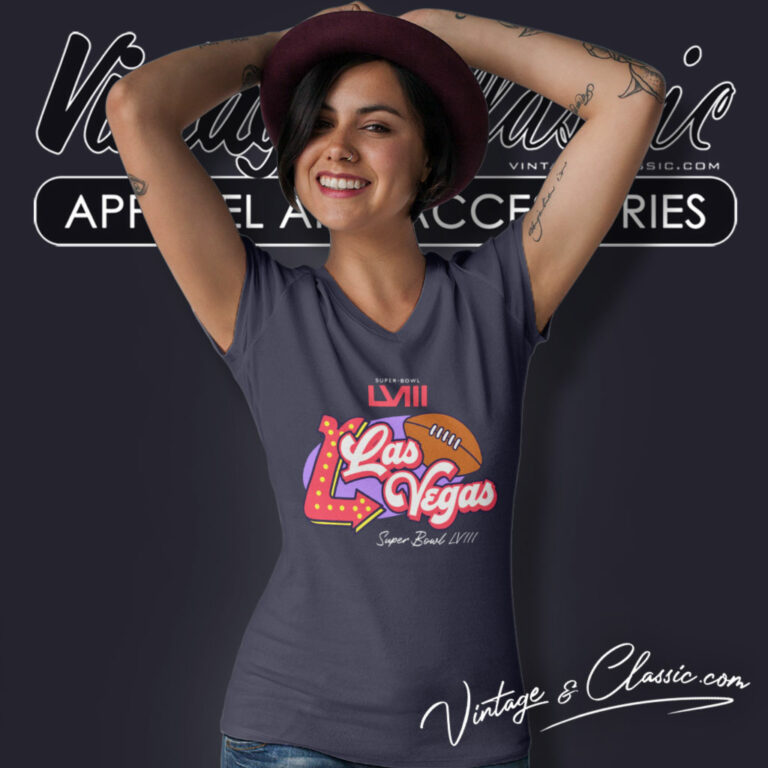 Super Bowl Lviii Purple Las Vegas V Neck TShirt Super Bowl Lviii Purple Las Vegas V Neck TShirt