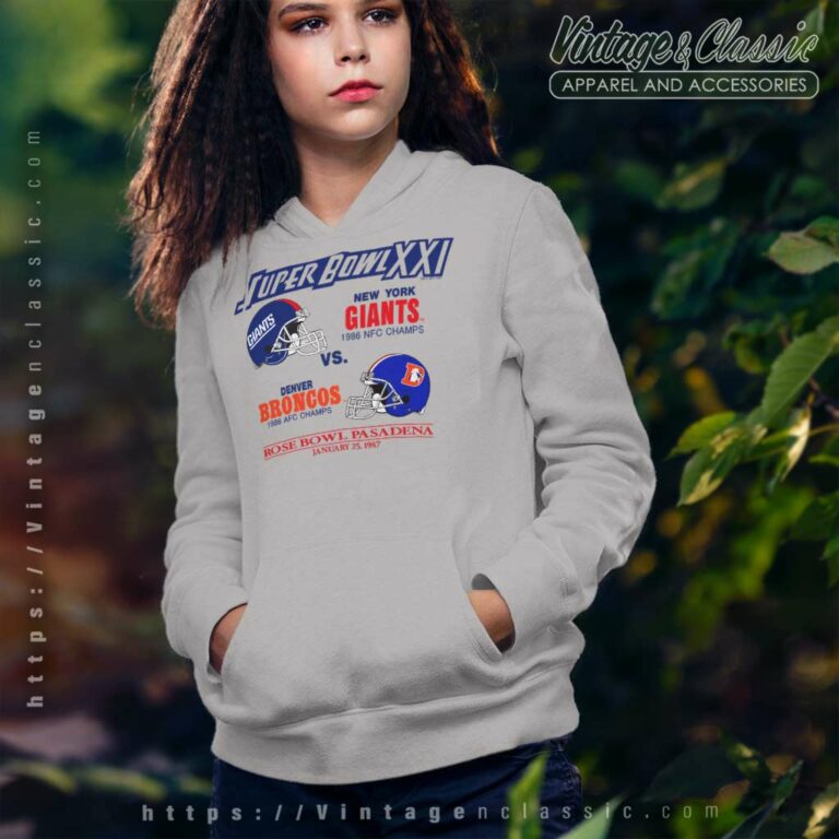 Super Bowl Xxi New York Giants Denver Broncos Hoodie Super Bowl Xxi New York Giants Denver Broncos Hoodie
