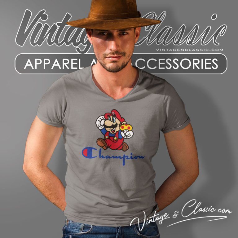 Super Mario Champion Logo V Neck TShirt Super Mario Champion Logo V Neck TShirt