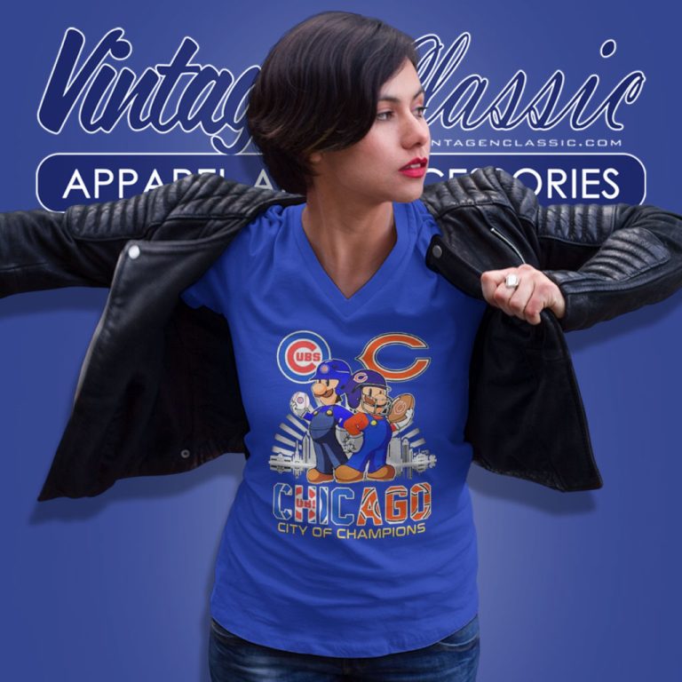 Super Mario Chicago City Of Champions V Neck TShirt Super Mario Chicago City Of Champions V Neck TShirt