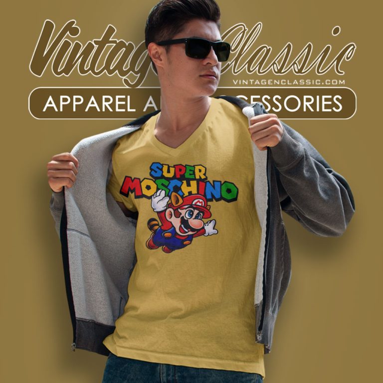 Super Moschino Logo Nintendo V Neck TShirt Super Moschino Logo Nintendo V Neck TShirt