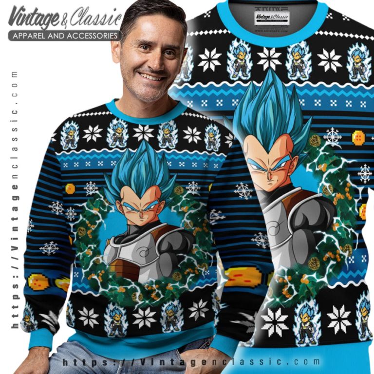 Super Saiyan Blue Vegeta Ugly Christmas Sweater Men Ugly Sweater Super Saiyan Blue Vegeta Ugly Christmas Sweater Men Ugly Sweater