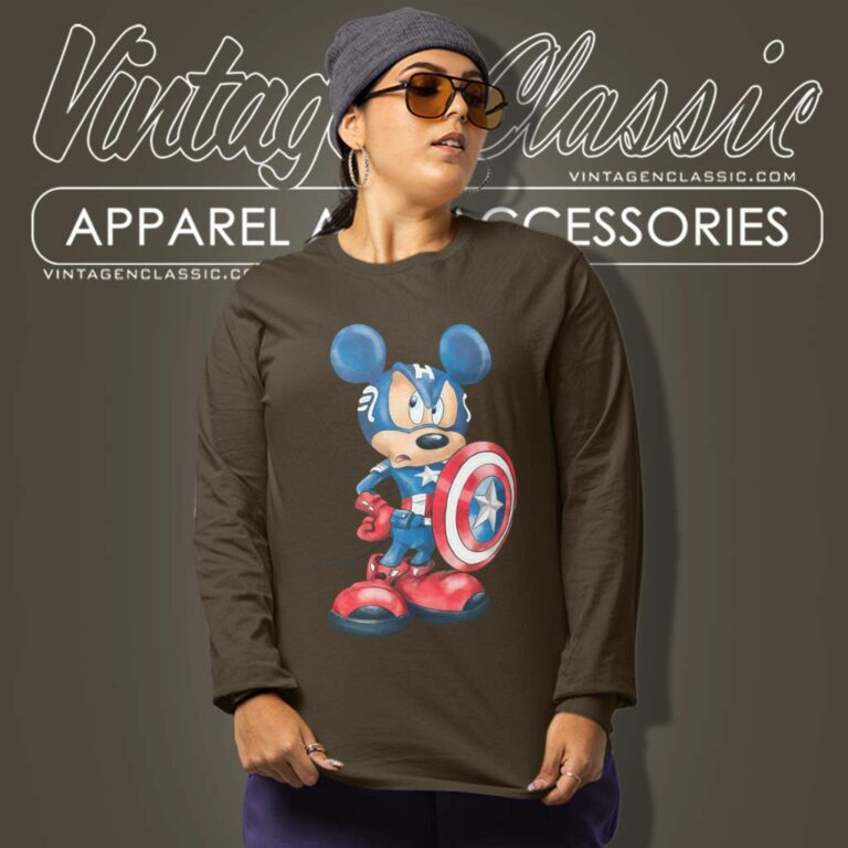 Superhero Captain America Mickey Long Sleeve Tee Superhero Captain America Mickey Long Sleeve Tee