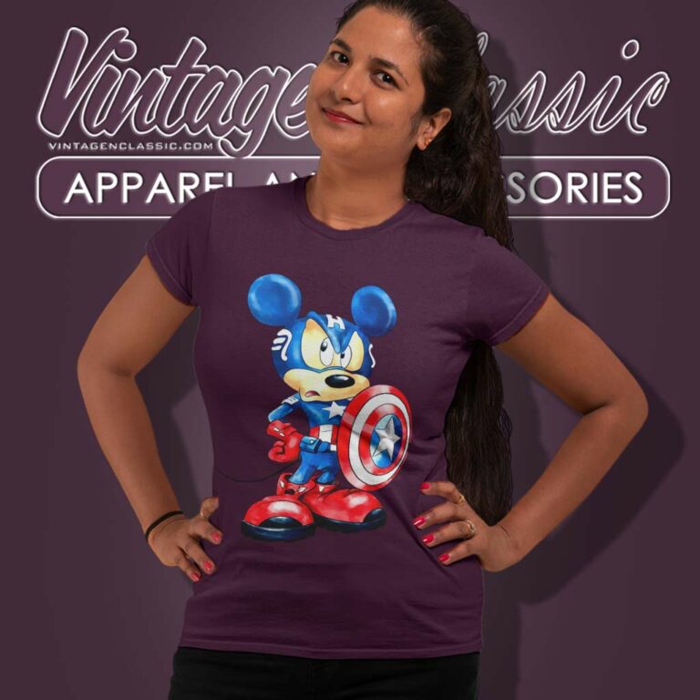Superhero Captain America Mickey Women TShirt Superhero Captain America Mickey Women TShirt