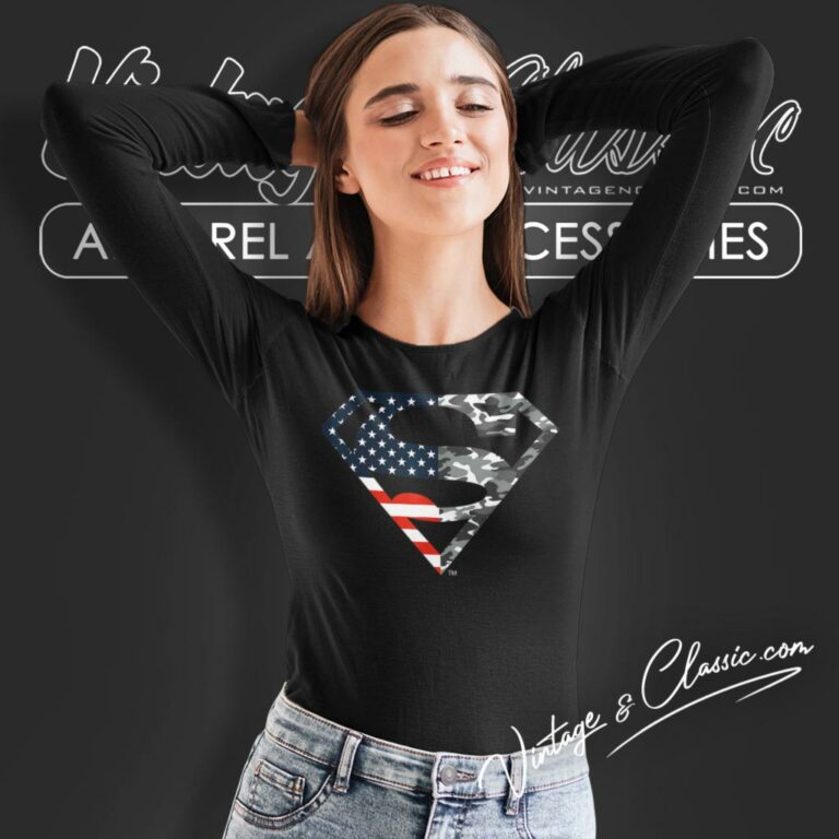 Superman American Flag Logo Long Sleeve Tee Superman American Flag Logo Long Sleeve Tee