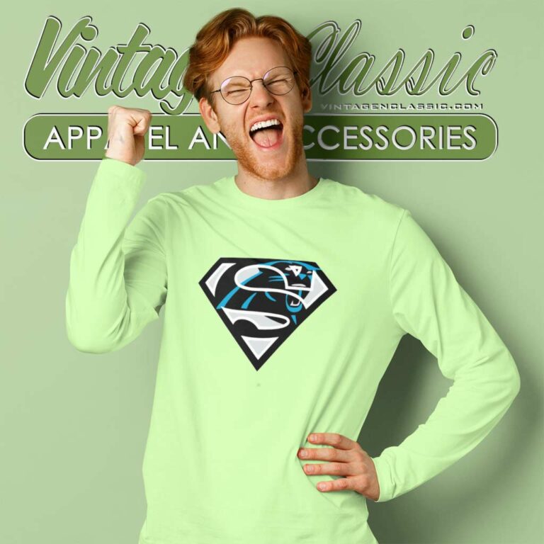 Superman Carolina Panthers Logo Long Sleeve Tee Superman Carolina Panthers Logo Long Sleeve Tee