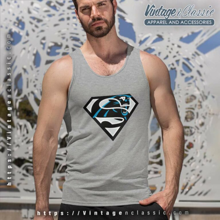 Superman Carolina Panthers Logo Tank Top Racerback Superman Carolina Panthers Logo Tank Top Racerback