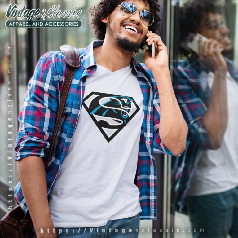 Superman Carolina Panthers Logo V Neck TShirt Superman Carolina Panthers Logo V Neck TShirt