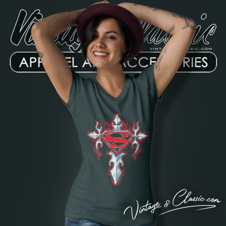 Superman Gothic Steel Logo V Neck TShirt Superman Gothic Steel Logo V Neck TShirt