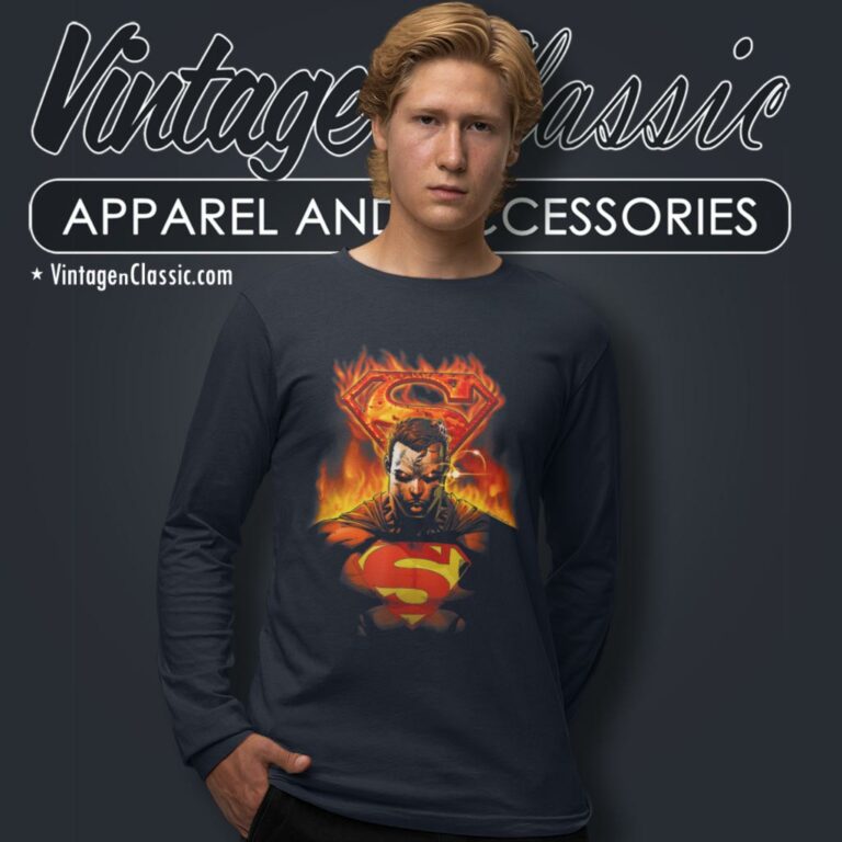 Superman Man On Fire Long Sleeve Tee Superman Man On Fire Long Sleeve Tee