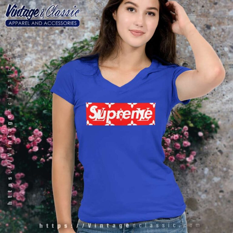 Supreme And Louis Vuitton Box Logo V Neck TShirt Supreme And Louis Vuitton Box Logo V Neck TShirt