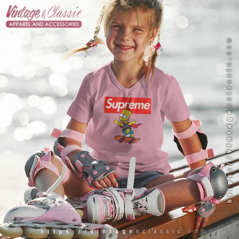Supreme Bart Simpson Skateboard Kids V Neck TShirt Supreme Bart Simpson Skateboard Kids V Neck TShirt
