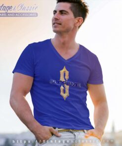Supreme Diamond Print Logo V Neck TShirt
