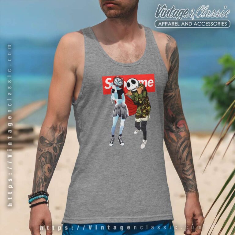 Supreme Jack Skellington Bape And Sally Tank Top Racerback Supreme Jack Skellington Bape And Sally Tank Top Racerback