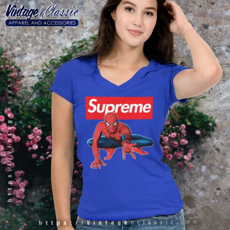 Supreme Mavels Spider Man V Neck TShirt Supreme Mavels Spider Man V Neck TShirt
