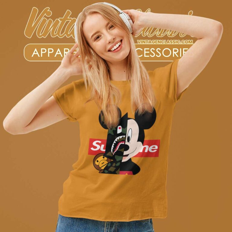 Supreme Mickey Mouse Bape Women TShirt Supreme Mickey Mouse Bape Women TShirt