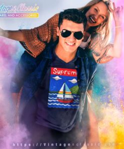 Supreme Sailboat Painting Ufo Box Logo V Neck TShirt