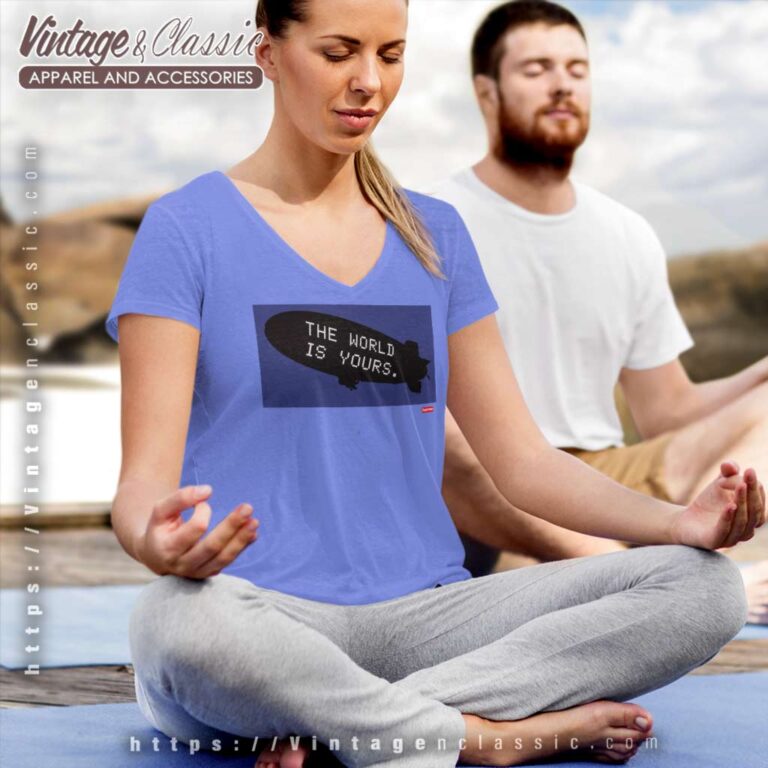 Supreme Scarface The World Is Yours Blimp V Neck TShirt Supreme Scarface The World Is Yours Blimp V Neck TShirt