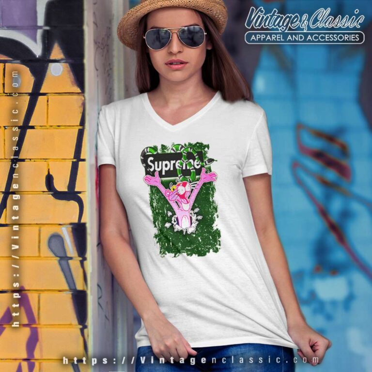 Supreme Snake Logo Pink Panther V Neck TShirt Supreme Snake Logo Pink Panther V Neck TShirt