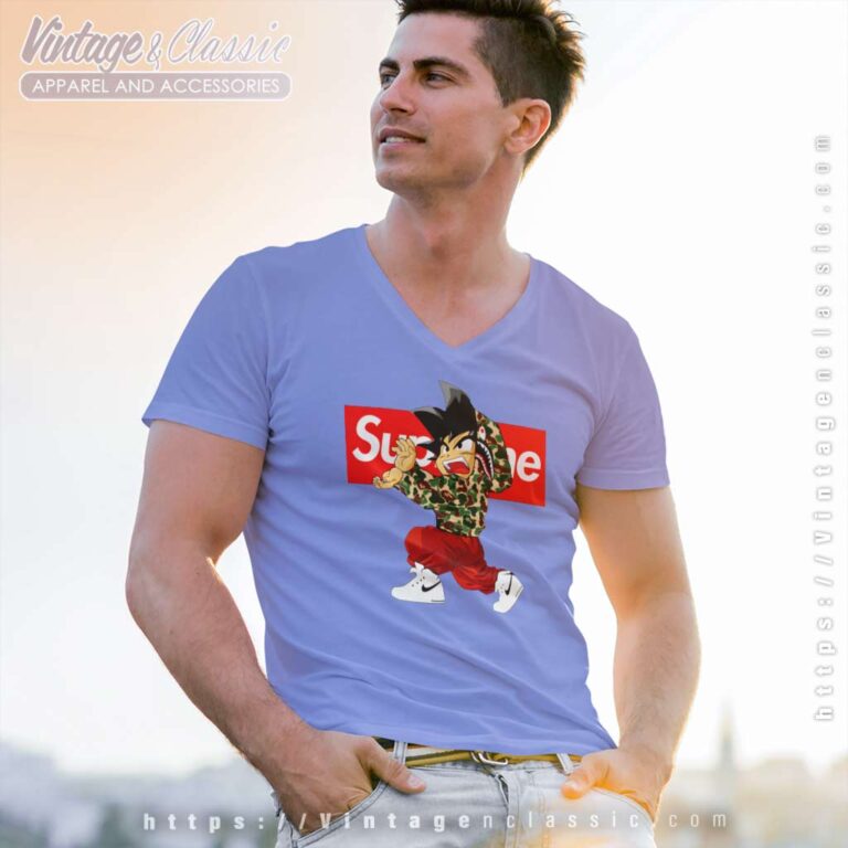 Supreme Son Goku Bape V Neck TShirt Supreme Son Goku Bape V Neck TShirt