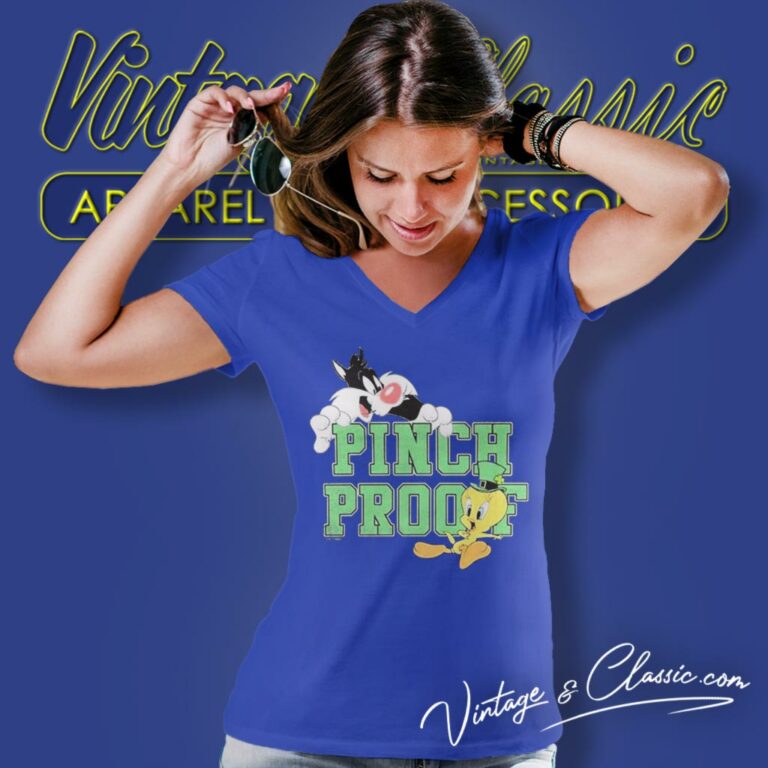 Sylvester The Cat And Tweety Bird Pinch Proof St Paddys Day V Neck TShirt Sylvester The Cat And Tweety Bird Pinch Proof St Paddys Day V Neck TShirt