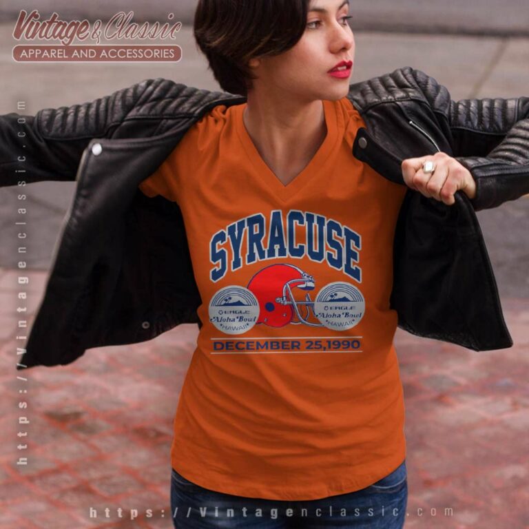 Syracuse Football 1990 Aloha Bowl Big Spellout Graphic V Neck TShirt Syracuse Football 1990 Aloha Bowl Big Spellout Graphic V Neck TShirt