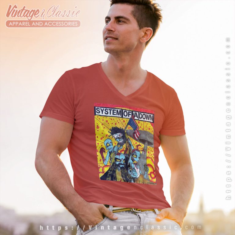 System Of A Down America V Neck TShirt System Of A Down America V Neck TShirt