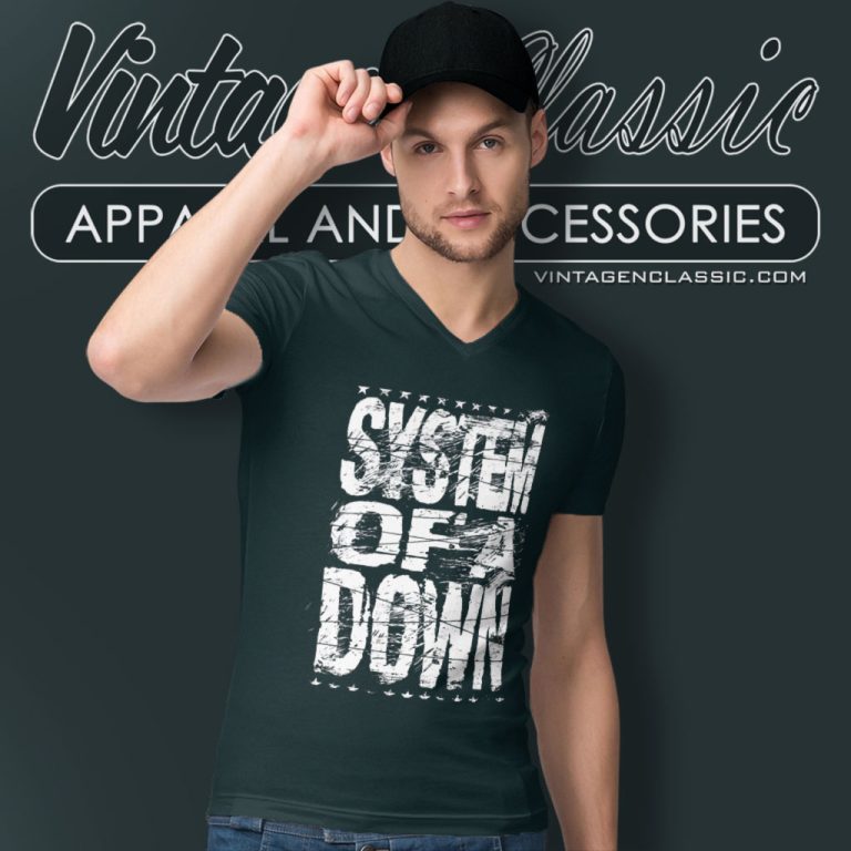 System Of A Down Distressed Logo V Neck TShirt System Of A Down Distressed Logo V Neck TShirt
