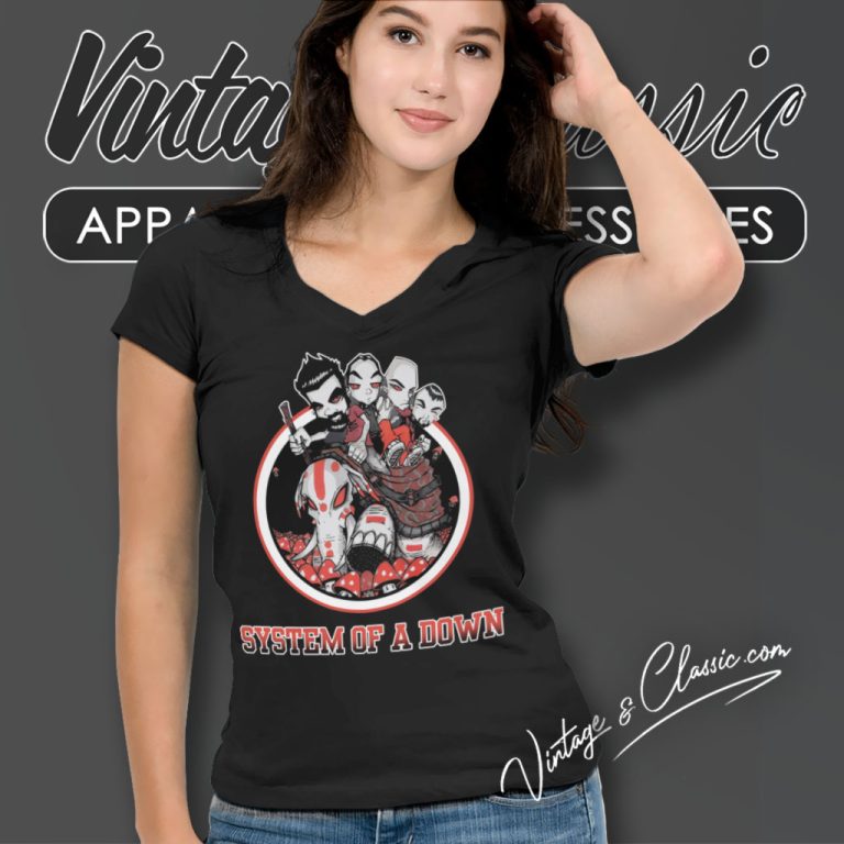 System Of A Down Shirt 2002 Spring Tour V Neck TShirt System Of A Down Shirt 2002 Spring Tour V Neck TShirt