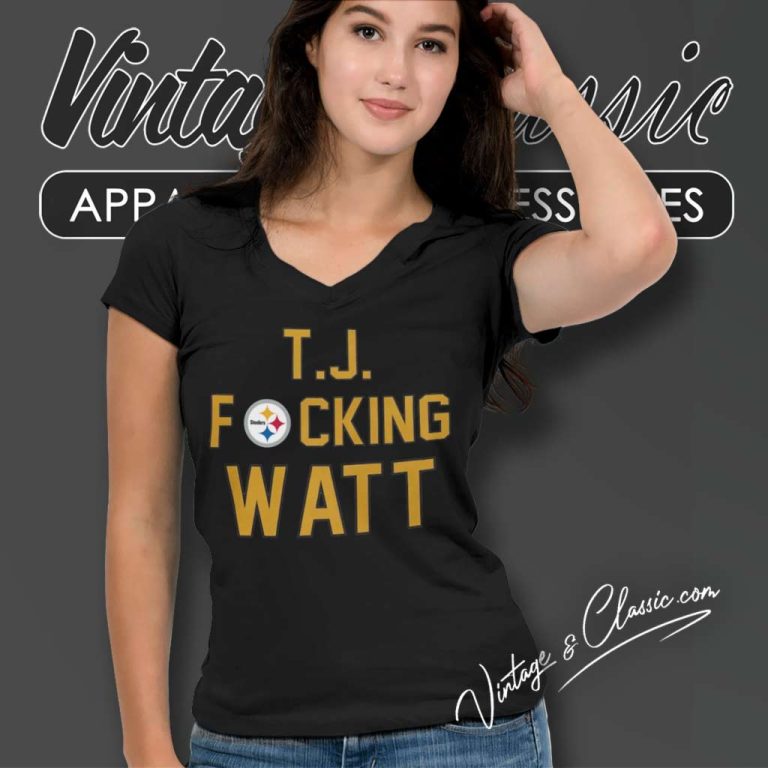 T J Fucking Watt Pittsburgh Steelers Logo V Neck TShirt T J Fucking Watt Pittsburgh Steelers Logo V Neck TShirt