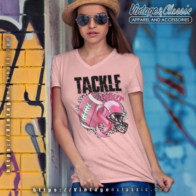 Tackle Cancer Football Mom Breast Cancer Awareness V Neck TShirt Tackle Cancer Football Mom Breast Cancer Awareness V Neck TShirt