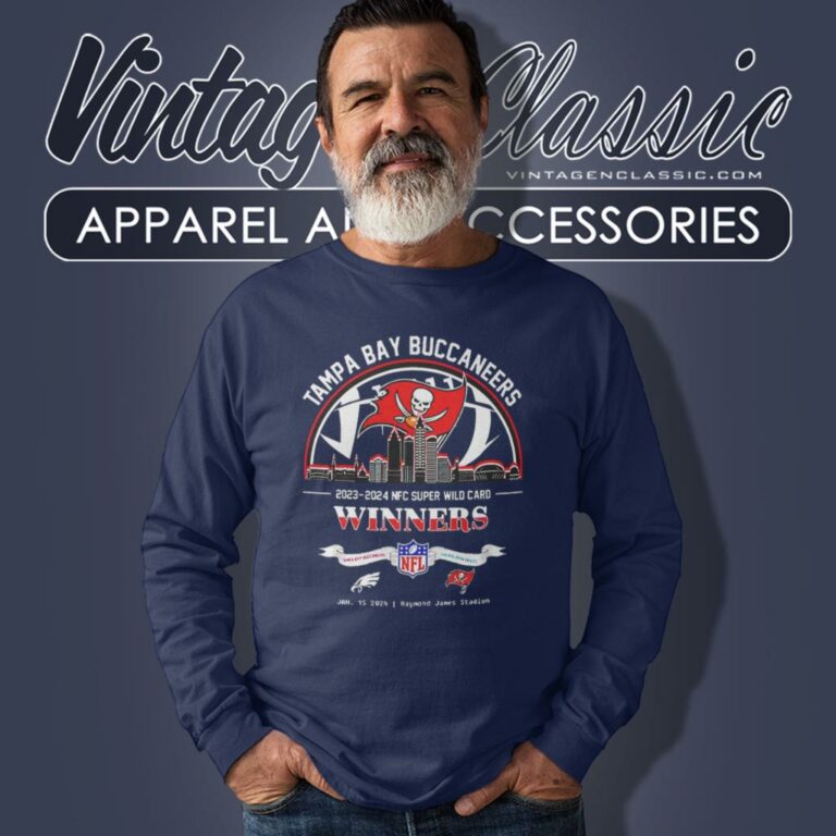 Tampa Bay Buccaneers 2023 2024 Nfc Super Wild Card Winners Skyline Nfl Playoffs Divisional Long Sleeve Tee Tampa Bay Buccaneers 2023 2024 Nfc Super Wild Card Winners Skyline Nfl Playoffs Divisional Long Sleeve Tee