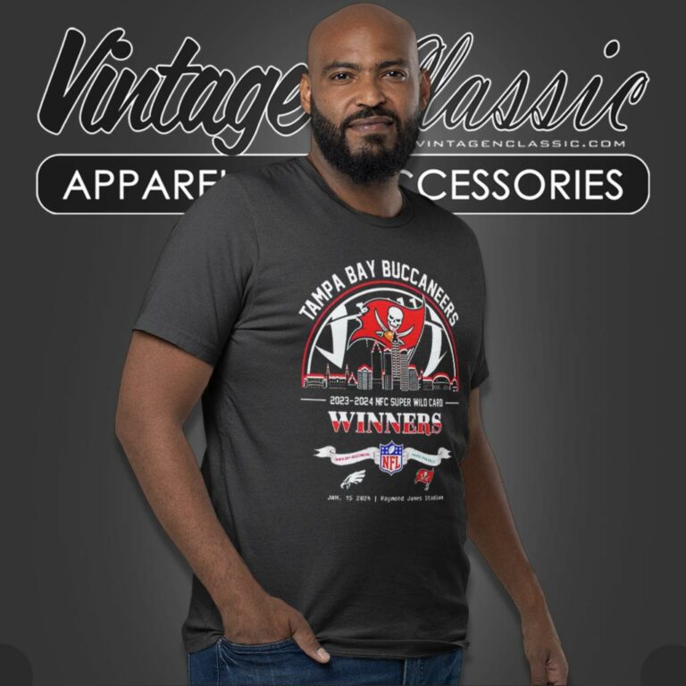 Tampa Bay Buccaneers 2023 2024 Nfc Super Wild Card Winners Skyline Nfl Playoffs Divisional T Shirt Tampa Bay Buccaneers 2023 2024 Nfc Super Wild Card Winners Skyline Nfl Playoffs Divisional T Shirt