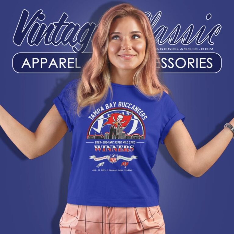Tampa Bay Buccaneers 2023 2024 Nfc Super Wild Card Winners Skyline Nfl Playoffs Divisional Women T Shirt Tampa Bay Buccaneers 2023 2024 Nfc Super Wild Card Winners Skyline Nfl Playoffs Divisional Women T Shirt