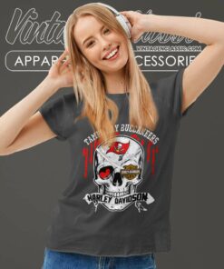 Tampa Bay Buccaneers Harley Davidson Skull Women TShirt