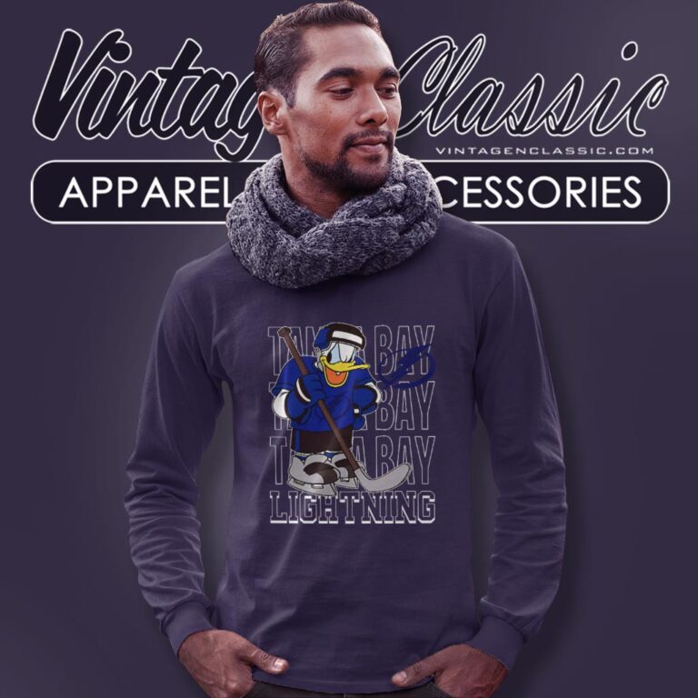 Tampa Bay Lightning Donald Duck Hockey Shirt Long Sleeve Tee Tampa Bay Lightning Donald Duck Hockey Shirt Long Sleeve Tee