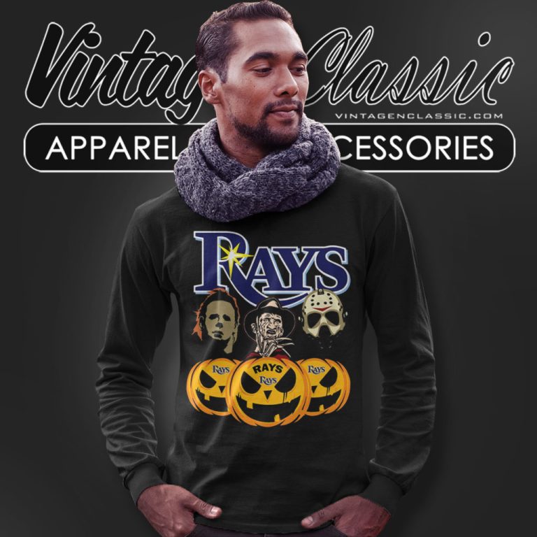 Tampa Bay Rays Freddy Krueger Michael Myers Jason Voorhees Pumpkin Halloween Long Sleeve Tee Tampa Bay Rays Freddy Krueger Michael Myers Jason Voorhees Pumpkin Halloween Long Sleeve Tee