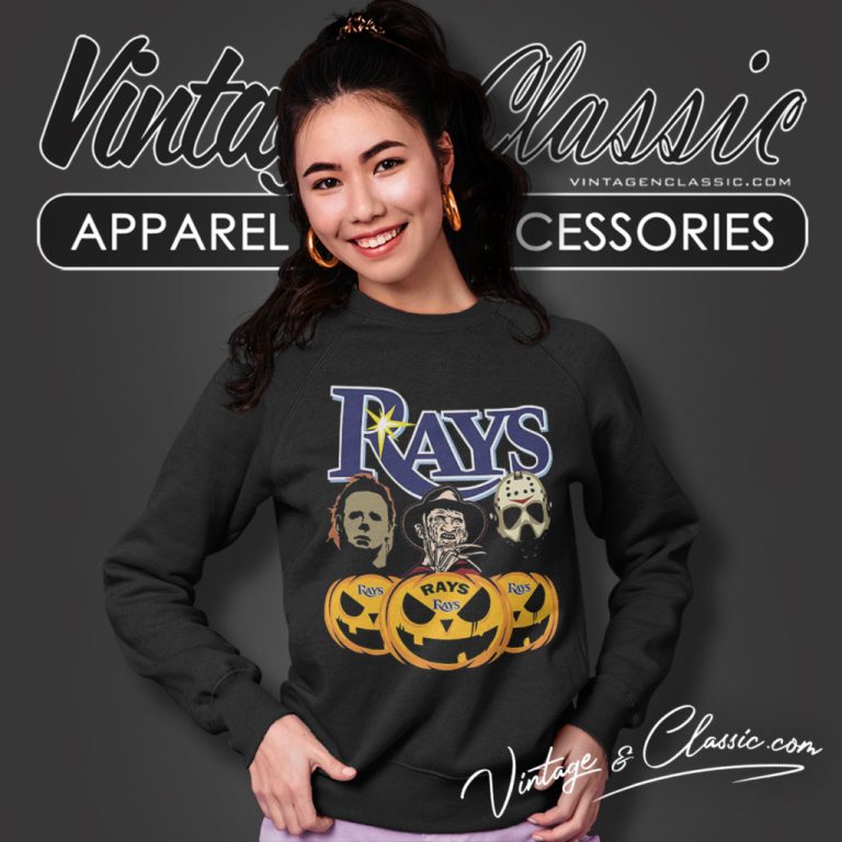 Tampa Bay Rays Freddy Krueger Michael Myers Jason Voorhees Pumpkin Halloween Sweatshirt Tampa Bay Rays Freddy Krueger Michael Myers Jason Voorhees Pumpkin Halloween Sweatshirt