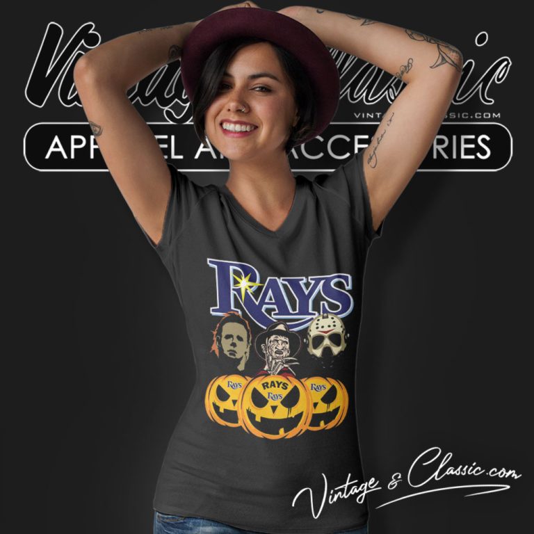 Tampa Bay Rays Freddy Krueger Michael Myers Jason Voorhees Pumpkin Halloween V Neck TShirt Tampa Bay Rays Freddy Krueger Michael Myers Jason Voorhees Pumpkin Halloween V Neck TShirt