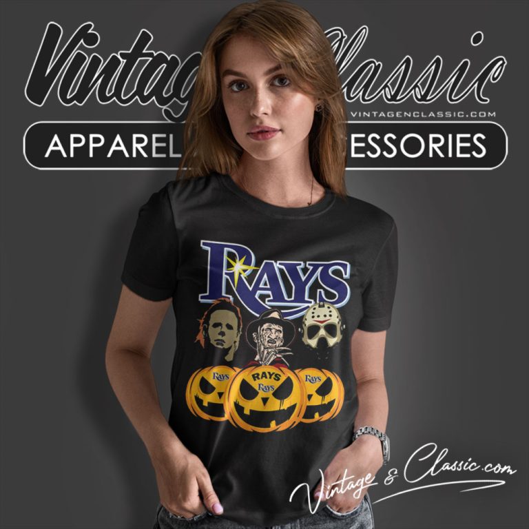 Tampa Bay Rays Freddy Krueger Michael Myers Jason Voorhees Pumpkin Halloween Women T Shirt Tampa Bay Rays Freddy Krueger Michael Myers Jason Voorhees Pumpkin Halloween Women T Shirt