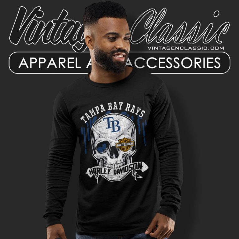 Tampa Bay Rays Harley Davidson Skull Long Sleeve Tee Tampa Bay Rays Harley Davidson Skull Long Sleeve Tee