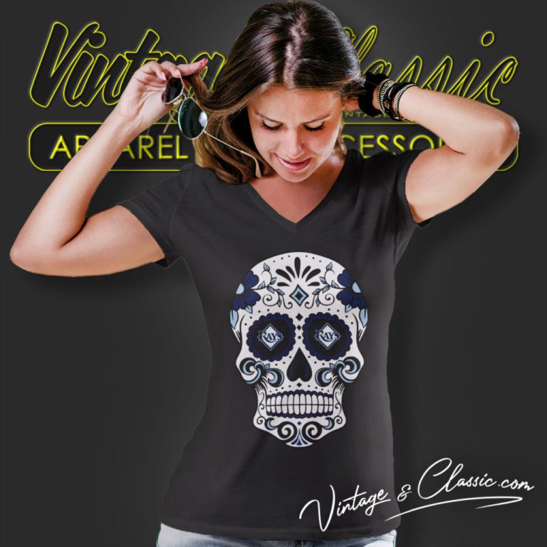 Tampa Bay Rays Sugar Skull V Neck TShirt Tampa Bay Rays Sugar Skull V Neck TShirt