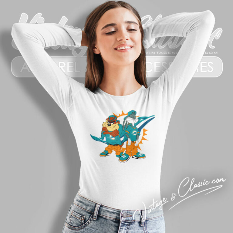 Taz And Bugs Kriss Kross Miami Dolphins Long Sleeve Tee Taz And Bugs Kriss Kross Miami Dolphins Long Sleeve Tee