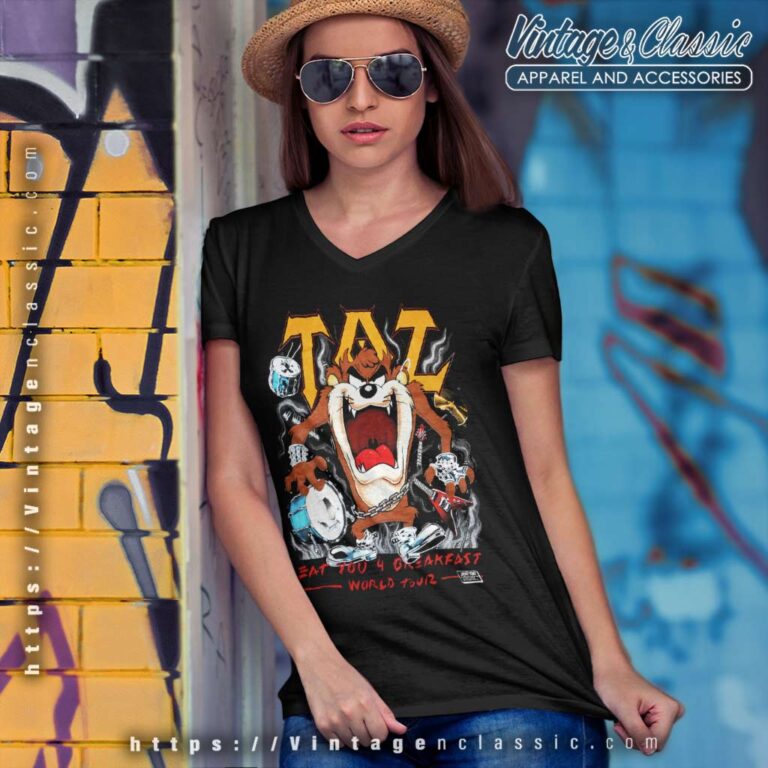 Taz Eat You 4 Breakfast World Tour V Neck TShirt Taz Eat You 4 Breakfast World Tour V Neck TShirt