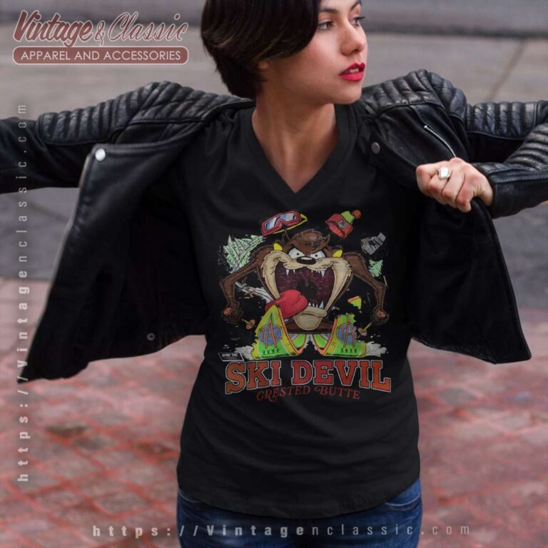 Taz Looney Tunes Ski Devil V Neck TShirt Taz Looney Tunes Ski Devil V Neck TShirt