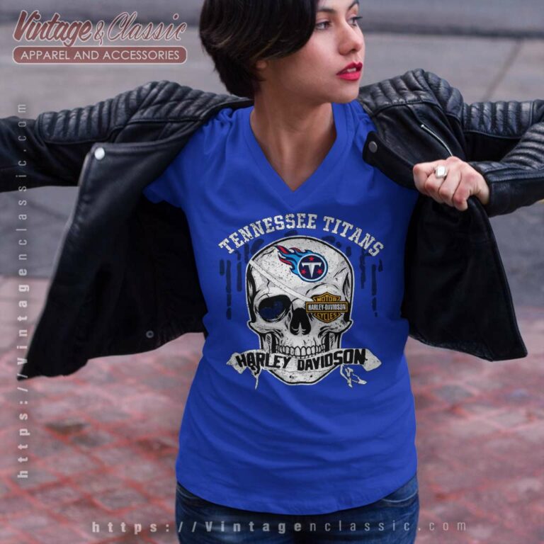 Tennessee Titans Harley Davidson Skull V Neck TShirt Tennessee Titans Harley Davidson Skull V Neck TShirt