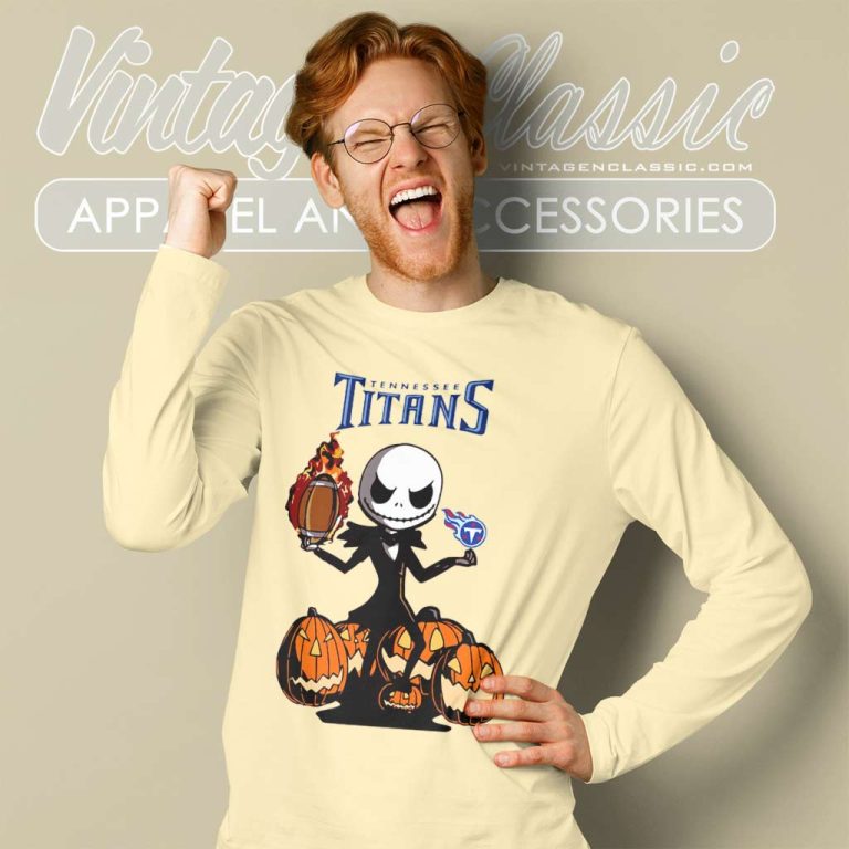 Tennessee Titans Jack Skellington Halloween Long Sleeve Tee Tennessee Titans Jack Skellington Halloween Long Sleeve Tee