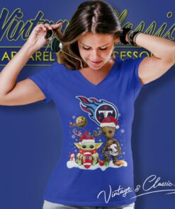 Tennessee Titans Shirt Baby Yoda And Groot Santa Christmas V Neck TShirt