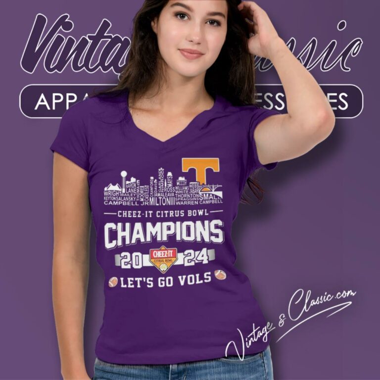 Tennessee Volunteers Skyline Players Name 2024 Cheez It Citrus Bowl Champions V Neck TShirt Tennessee Volunteers Skyline Players Name 2024 Cheez It Citrus Bowl Champions V Neck TShirt