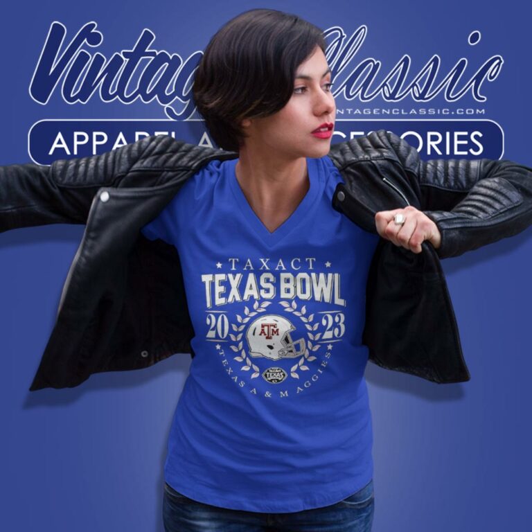 Texas Am Aggies 2023 Taxact Texas Bowl Game V Neck TShirt Texas Am Aggies 2023 Taxact Texas Bowl Game V Neck TShirt